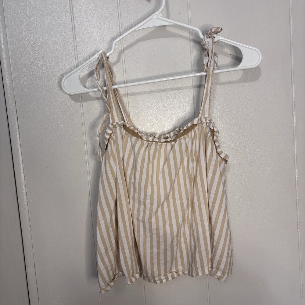 Aerie Striped Cropped Tank With Tie Straps Tan‎ Size Small , Cotton Viscose
